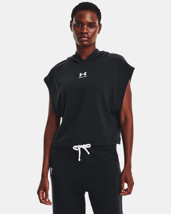 Women's UA Rival Terry Short Sleeve Hoodie, Black, pdpMainDesktop image number 0